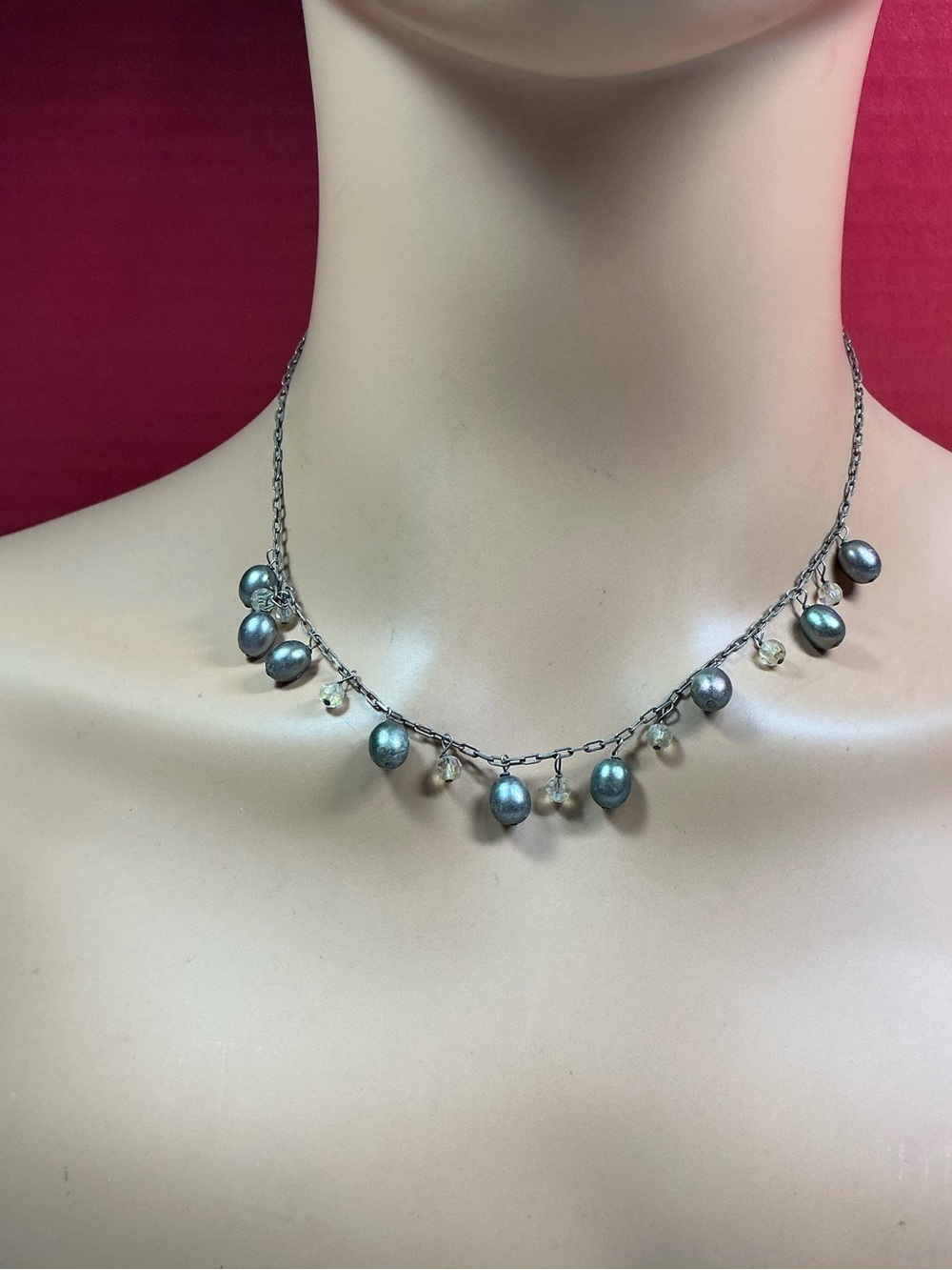 Sterling Silver Freshwater Pearl Charm Necklace - Gray and Cream